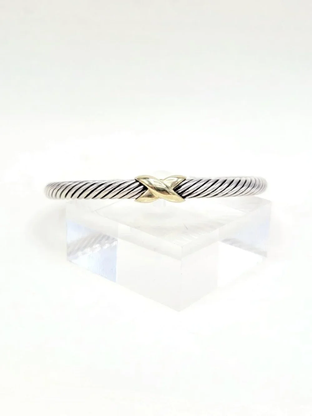 David Yurman X Classic Cable Station Bracelet w/ 14K Yellow Gold - 5mm - Sz Med